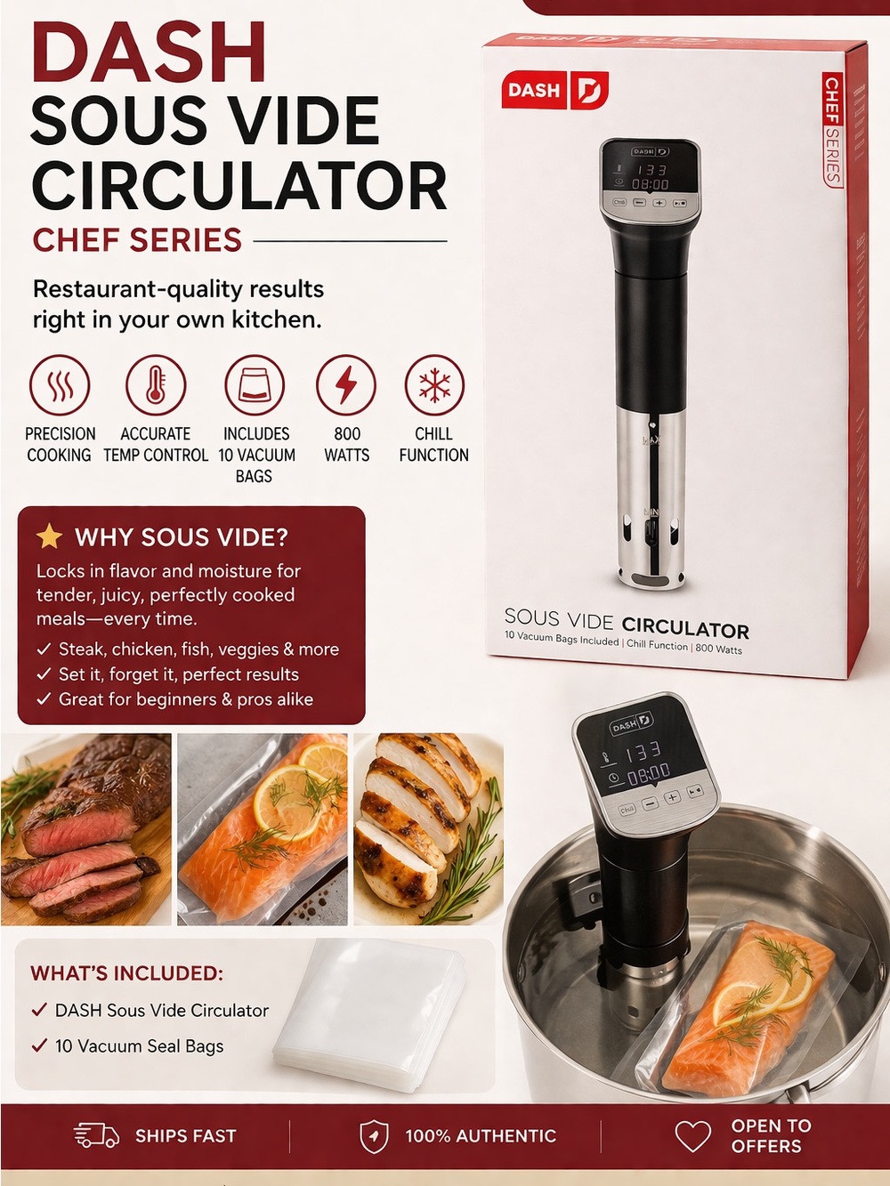 Ash Dash Sous Vide Circulator - Black & Stainless Steel